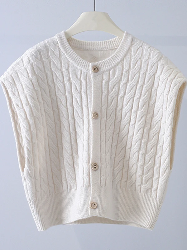 Retro ort Knitted Sweater Vest Loose Outerwear Women's Faion Sun Protection Clothes Warm Thiened ort Length No Sve