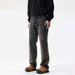 2024 New Fashionable Men's Loose Straight Jeans Men's Retro Personalized Design Autumn Street Wide-Leg Y2K Trousers