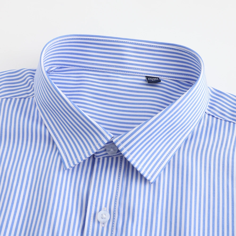 Men's Classic Long Sleeve Vertical Striped Dress Shirt, Non-Stretch Button-Up with Chest Pocket, All-Season Business Formal Wear