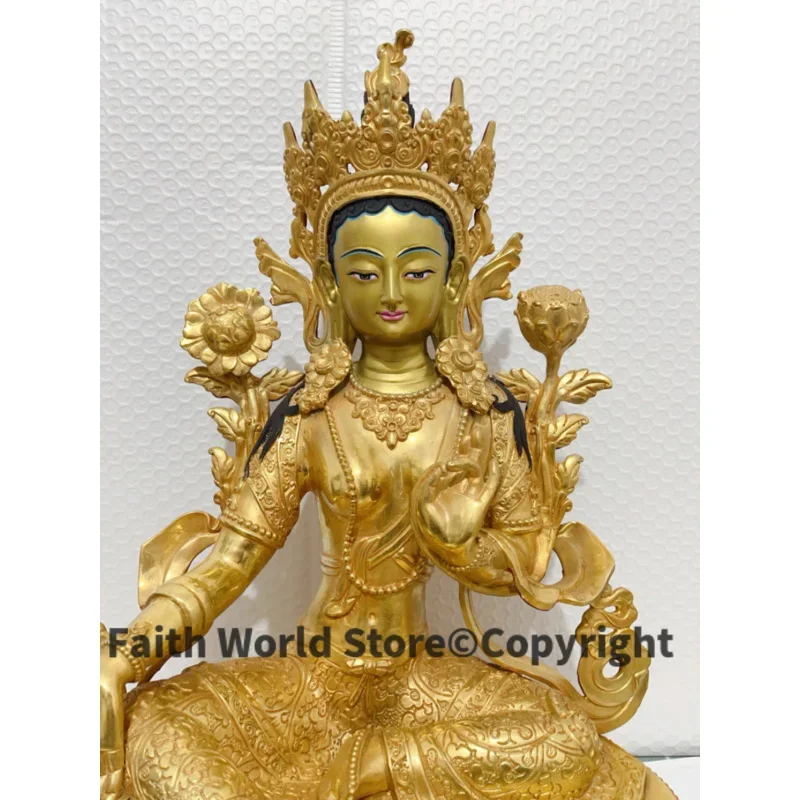 48CM 19 inch HUGE TOP Buddha figure HOME efficacious Protection Tibetan Bodhisattva Green Tara Gold-plated Buddha brass statue