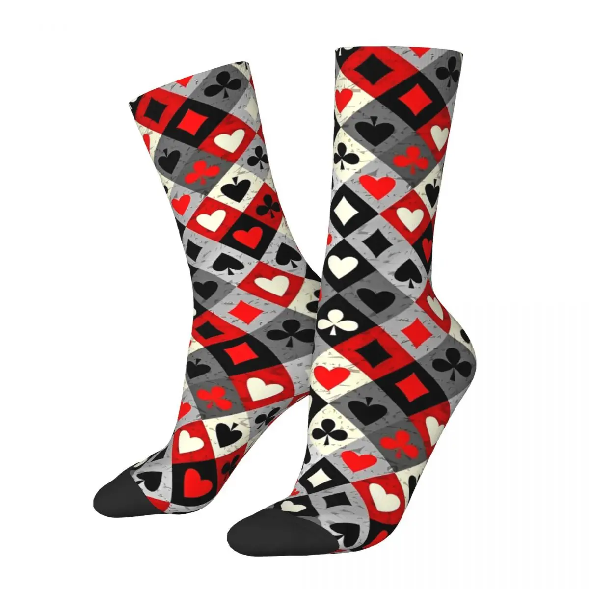 Crazy Design Card Suits Poker Red Black Football Socks Polyester Crew Socks for Women Men Sweat Absorbing