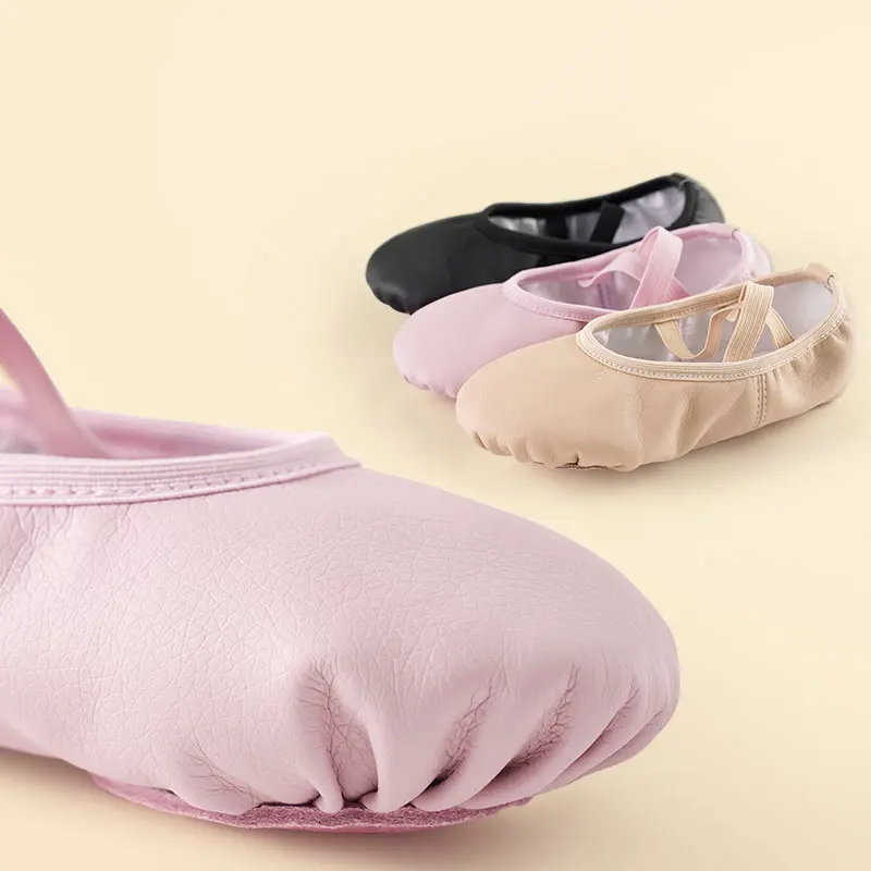 PU Ballet Shoes for Toddler Girls Children Dance Shoe Leather Ballet Flats Kids Soft Sole Gymnastics Shoes Dancing Slippers