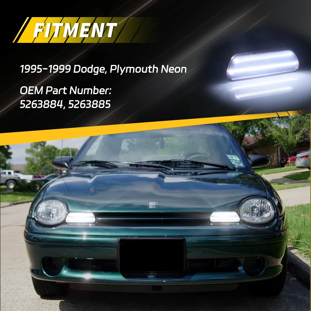2 Piezas de Luces Delanteras LED para Dodge Neon y Plymouth Neon 1995-1999, Luces de Giro, Luces de Conducción Diurna (DRL) y Luces de Estacionamiento