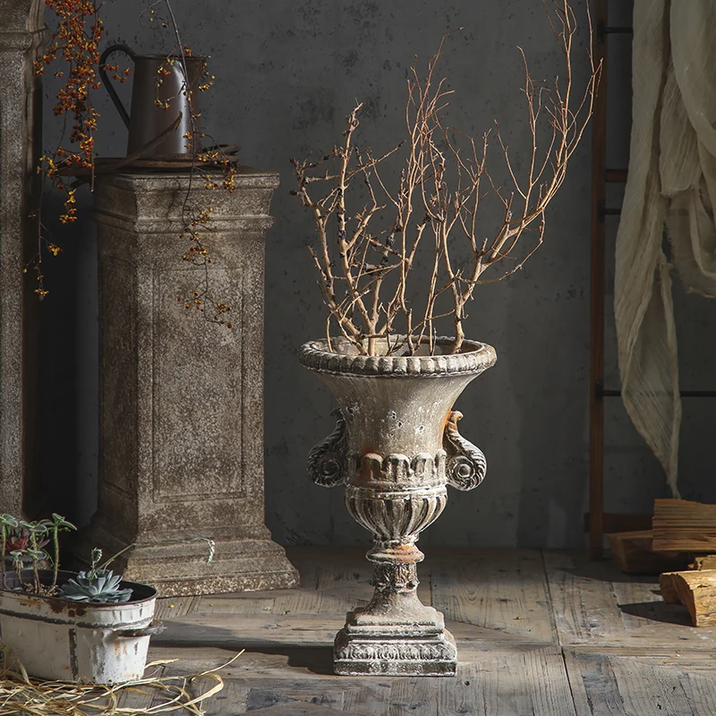 Antique Vintage for MgO Garden Urn, Large Tall 50cm Outdoor Decorative Patio Flower Planter Vase