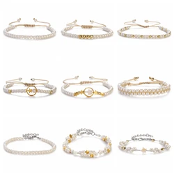 Mini Pearl Natural Freshwater Pearl Bracelets Women Golden Round Star Bead Handmade Bracelets Elegant Adjustable Jewelry Gifts
