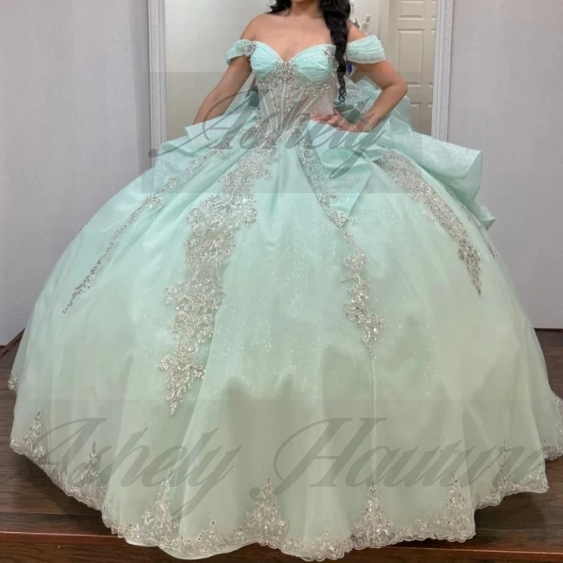 Personalizado mexicano quinceanera vestidos de baile miçangas applique arco feminino baile festa casamento ocasião doce 15 16 menina vétidos