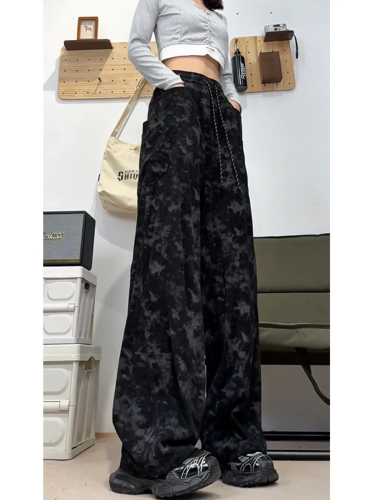 American Retro Tie Dye Corduroy Men's Loose Casual Pants Spring New Straight Wide Leg Drapey Feel Fashionable Youth Style