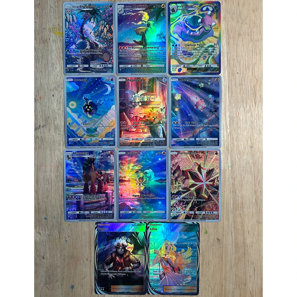 9 stks/set Nieuwe PTCG POCKET Collection Card Engels Alolan Raichu Drampa Mimikyu Cosmog Reliëf Textuur Flash Card Kind Gift