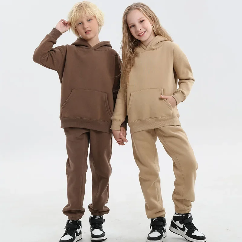 Boys Clothes Set Fleece Thick Warm Hoodie Sweatpants Two Pieces Teen School Girls Outfits 2024 Winter Casual Tracksuit for Kids