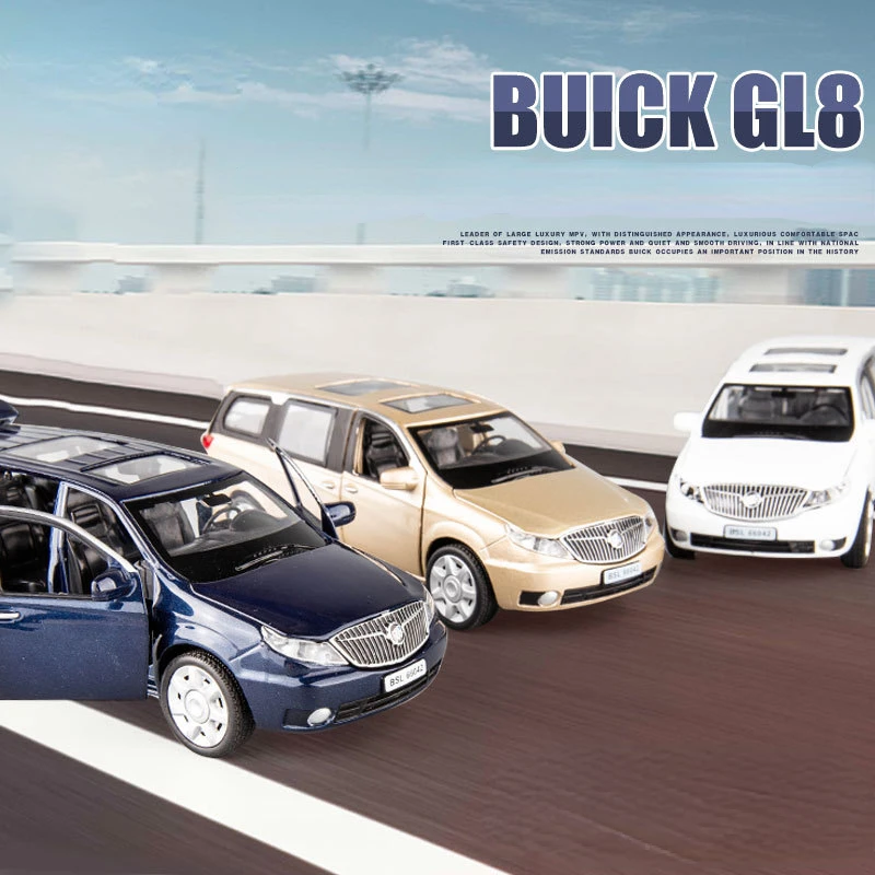 Buick Gl8 Business Car Regulations V Modèle de voiture en alliage, Simulation à six portes, Son et lumière, Arrière de nervure, Décoration de voiture jouet, Collection garçon, 1:32