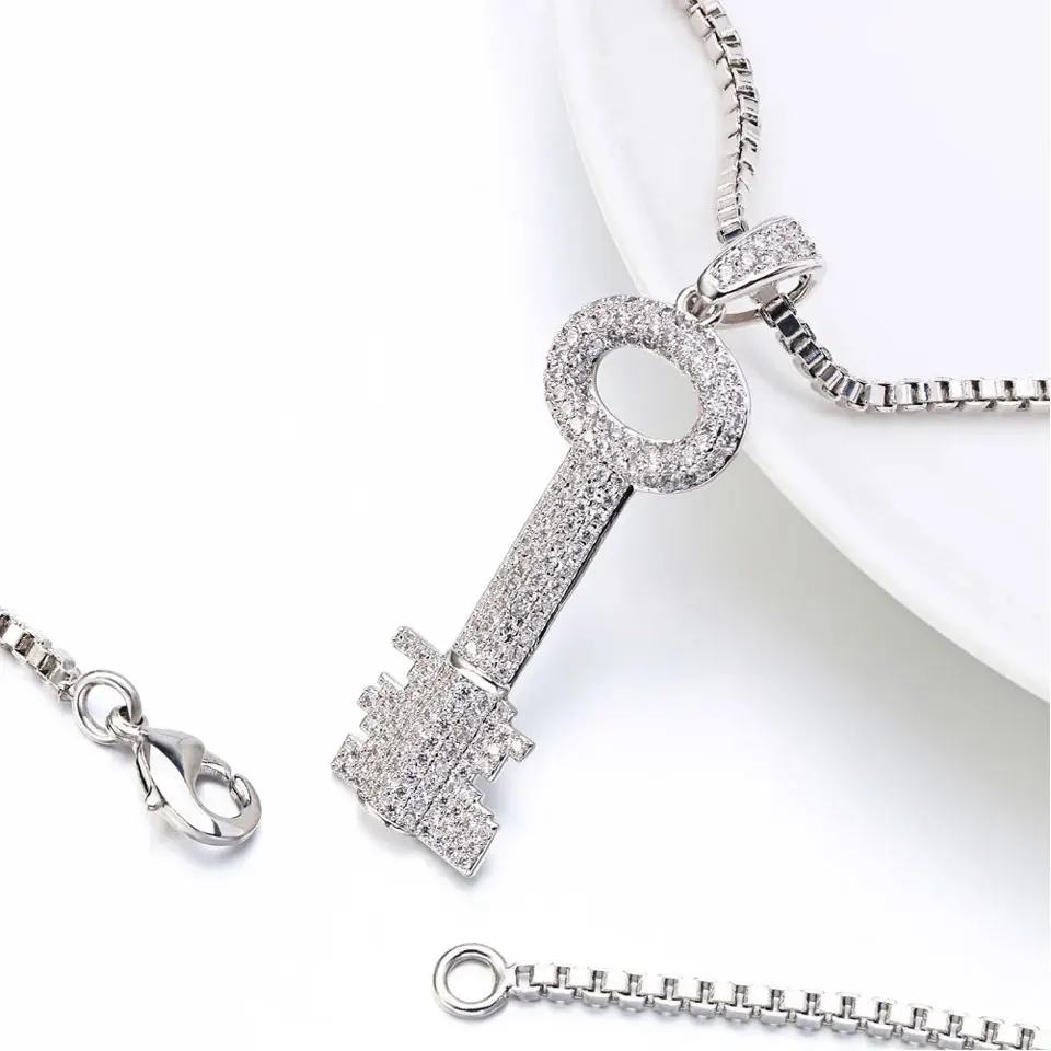 VANAXIN Romantic Key Pendant Necklaces Charms Cute Lock Heart Jewels High Quality Silver Color Chain Valentine Gift