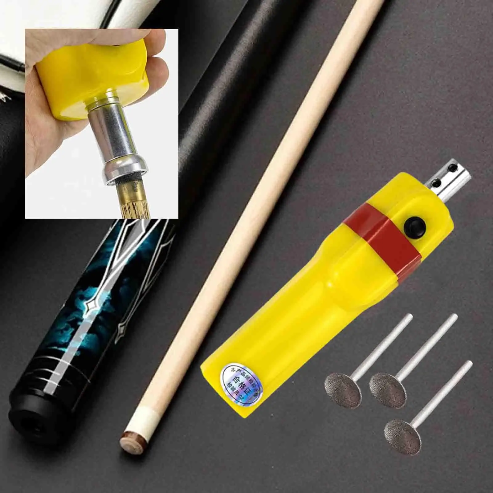 

Набор инструментов для обработки наконечников бильярдных киев: электрическая шлифовальная машинка для легкого ремонта и придания формы наконечникам киев