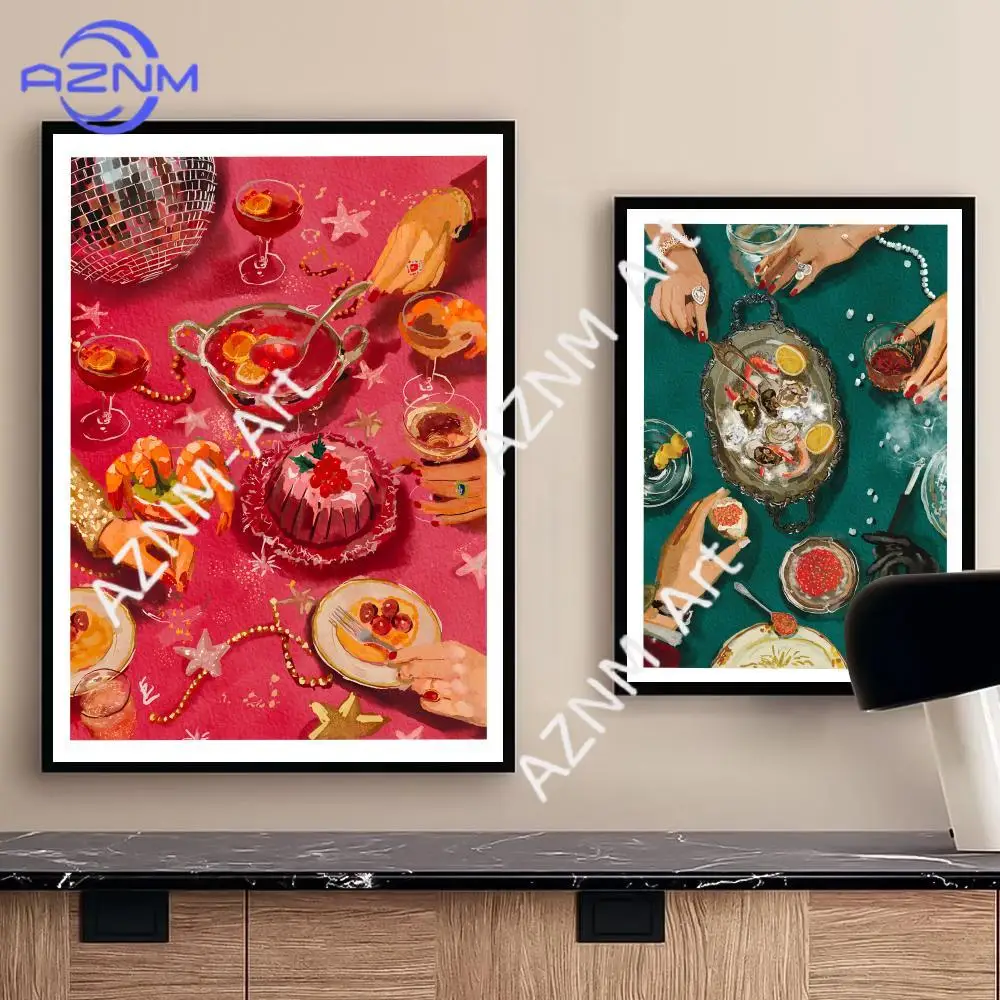 Dining at the table Painting Calligraphy Aesthetic Cotton Canvas Poster Art Print for Living Room Coffee House Wall Decor