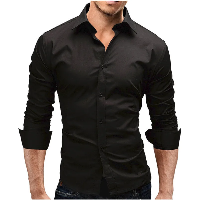 Cross-border AliExpress Foreign Trade Men's Shirt New Solid Color Simple Formal Wear Fashion Slim Long-sleeved Shirt Wholesale