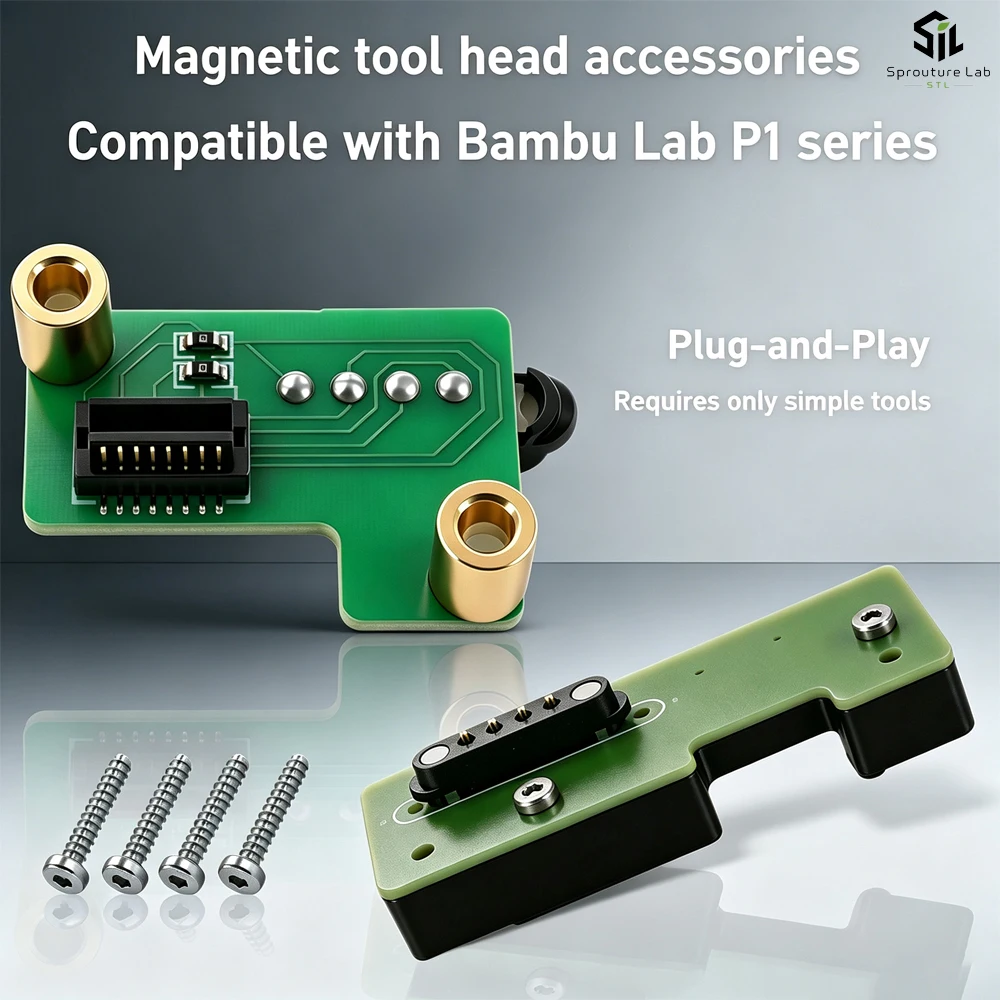 For Bambu Lab P1 Series Magnetic Tool Head Accessory 3D Printer Tool Board, No Air Blockage, Includes 4Pcs Mount Screws