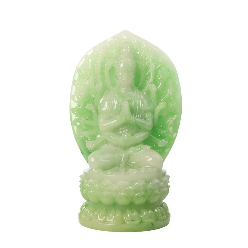 Anti jade surface carved thousand handed Guanyin Bodhisattva office home feng shui Buddha statue decoration