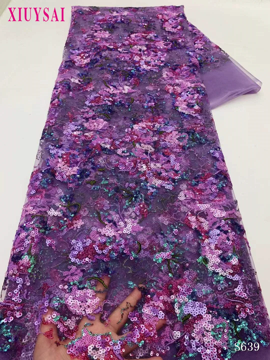 

Роскошная фиолетовая африканская сетчатая кружевная ткань с блестками, 2024, французская тюль, сетчатая кружевная ткань для нигерийского свадебного платья невесты