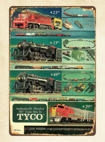 house interior 1969 PG Tyco Toy Electric Train Set Railroad metal tin sign