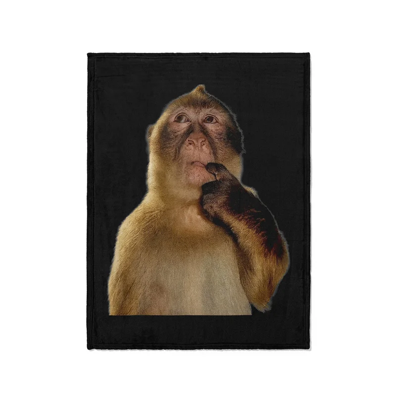 Gaslight Gatekeep Girlboss Thinking Monkey Meme Throw Blanket Funny Monkey Brainrot Soft Fleece Blanket for Couch Bedroom