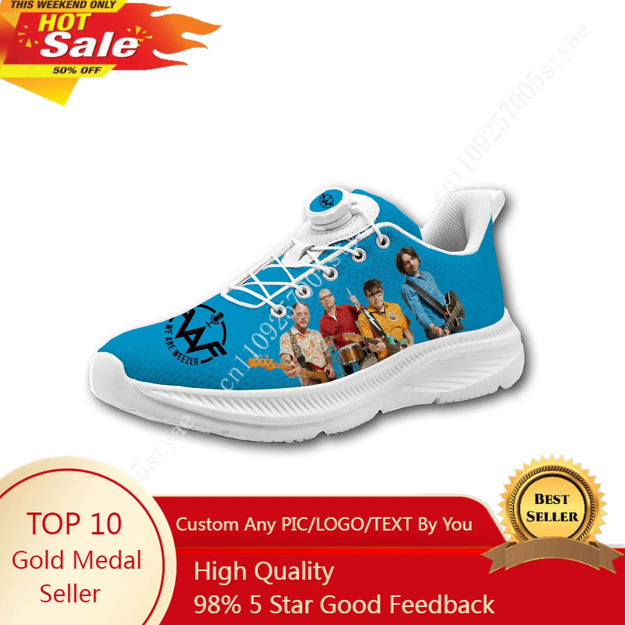 

Weezer Rock Band Mens Womens Casual Hiking Shoes Laceless Rotating Button Sports Shoes lightweight Custom Sneaker