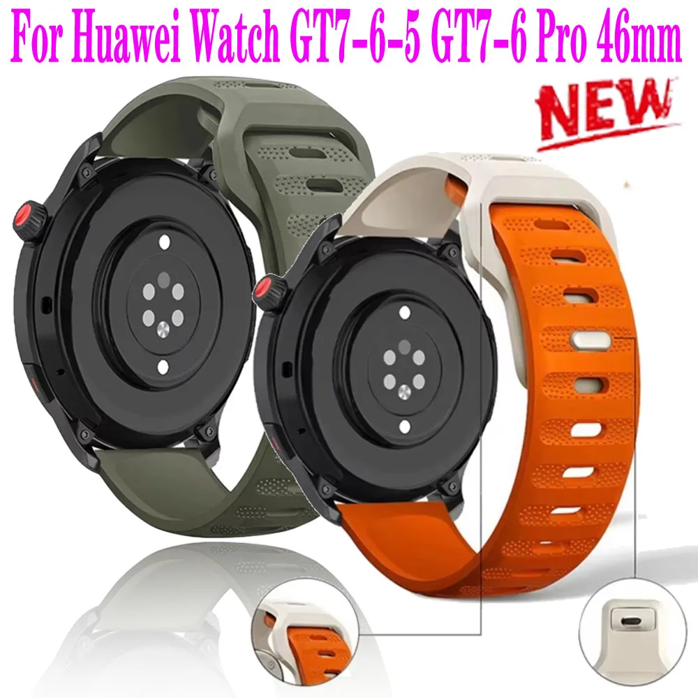 22mm 20mm Silicone Strap for Huawei Watch GT7-6-5 GT7-6 Pro 46mm Sports Breathable Watchband for Amazfit Active 2 3/Max Bracelet
