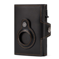 Cowhide Leather Men's Wallet RFID Blocking Protect Cardholder Automatic Card Case for Women with Apple AirTag Holder