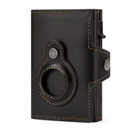 Cowhide Leather Men's Wallet RFID Blocking Protect Cardholder Automatic Card Case for Women with Apple AirTag Holder