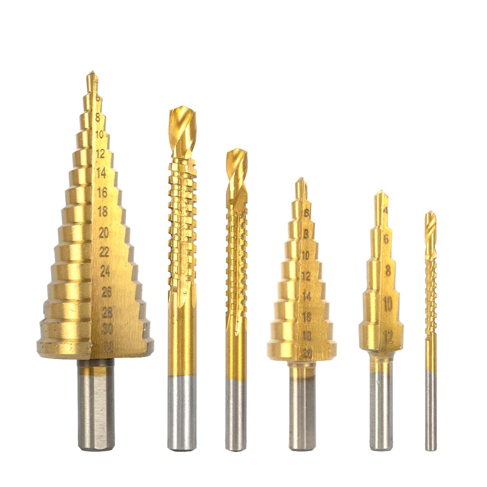 6-teiliges Titanbeschichtetes Stufenbohrer-Set, 4-12mm 4-20mm 4-32mm 3-6-8mm Sägefräser, Lochöffner für Metall- und Holzarbeiten – Detail 8