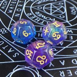 Acrylic Transparent Dual-Color Glitter 3PCs D12 Zodiac Astrology Dice Set - 12 Zodiac Signs for Divination & Tabletop Games