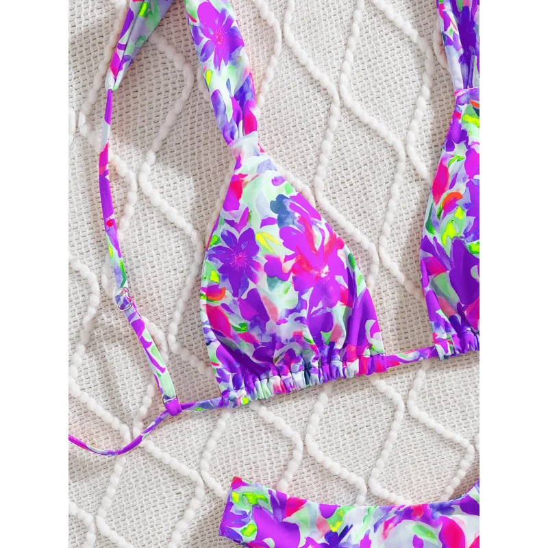 New Soft Bag Printed Adjustable Strap Tie Backless Sexy Party Bikini Set At the beach in summer