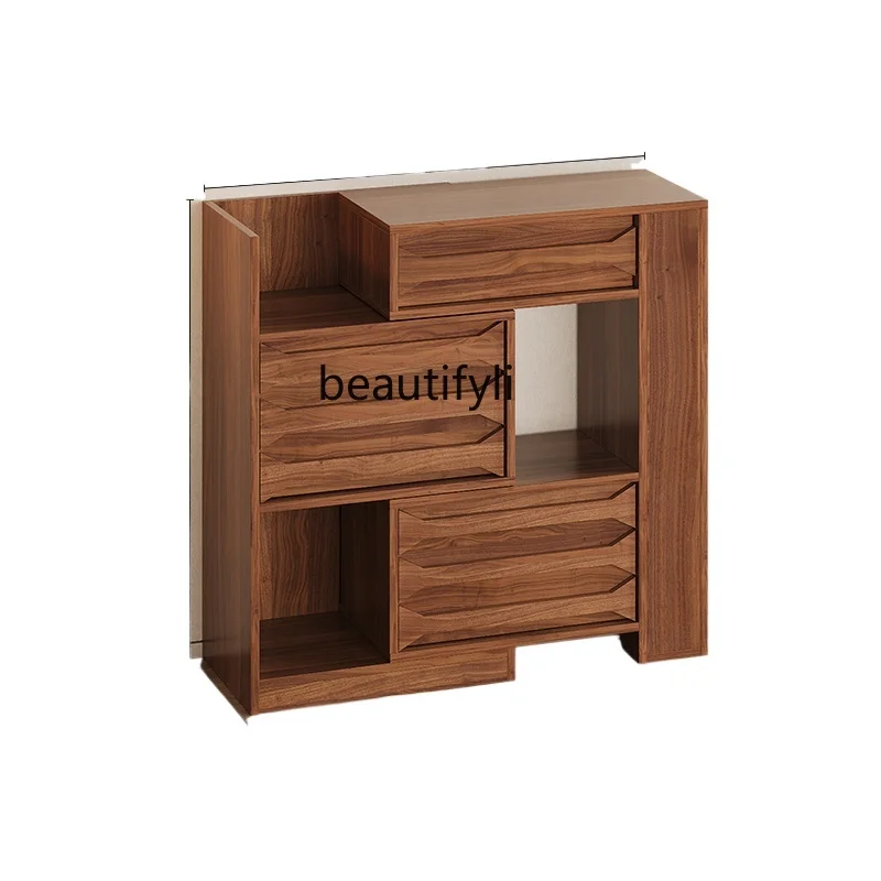 

Shoe Cabinet Retractable Solid Wood Storage Shoe Rack Log Style Light Luxury Home Storage Combination Locker