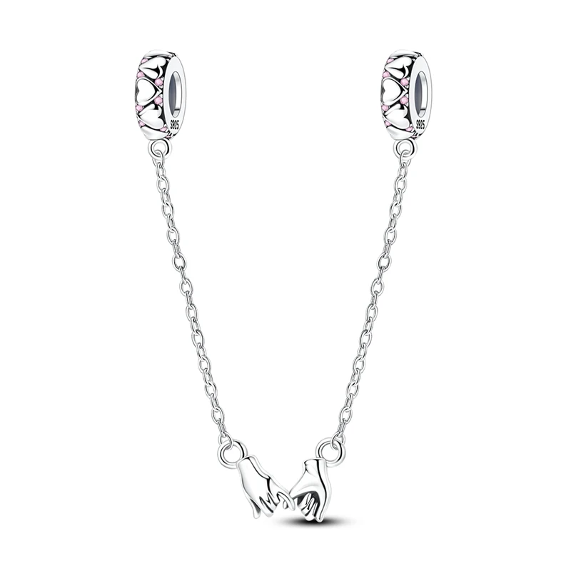 

Classic Safety Chain Inlaid 925 Sterling Silver Zirconium Hand-in-Hand Charms Bead Fit Original Bracelet DIY Jewelry