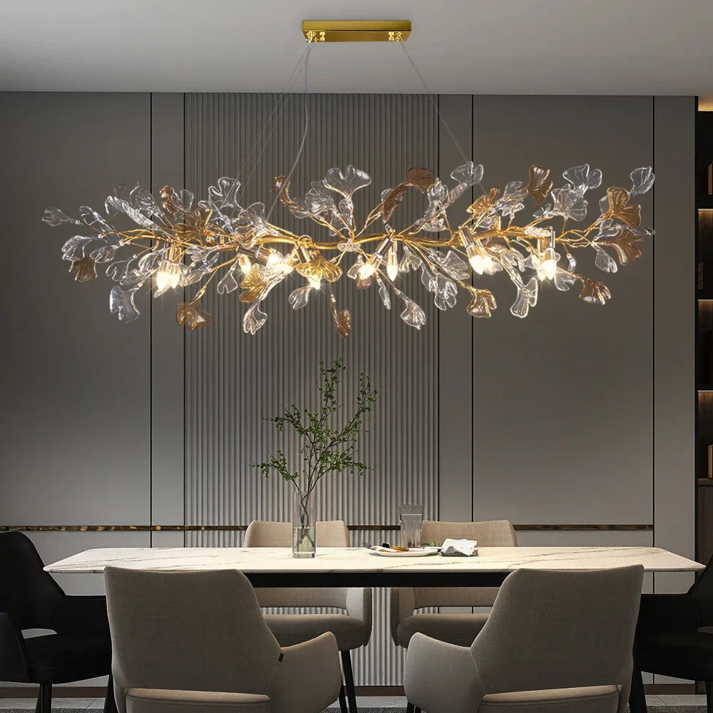 Modern Nordic Design Chandeliers Glazed Glass Leaves Pendant Light For Hotel Living Dining Room Bedroom Art Lobby Decoration Cha