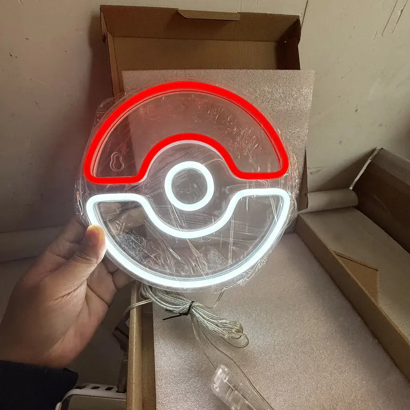 Decoração de Parede Criativa Anime Pokemon USB 20*20cm, Luzes Neon Glowing Poke Ball para Ambiente de E-Sports, Presentes LED para Quarto