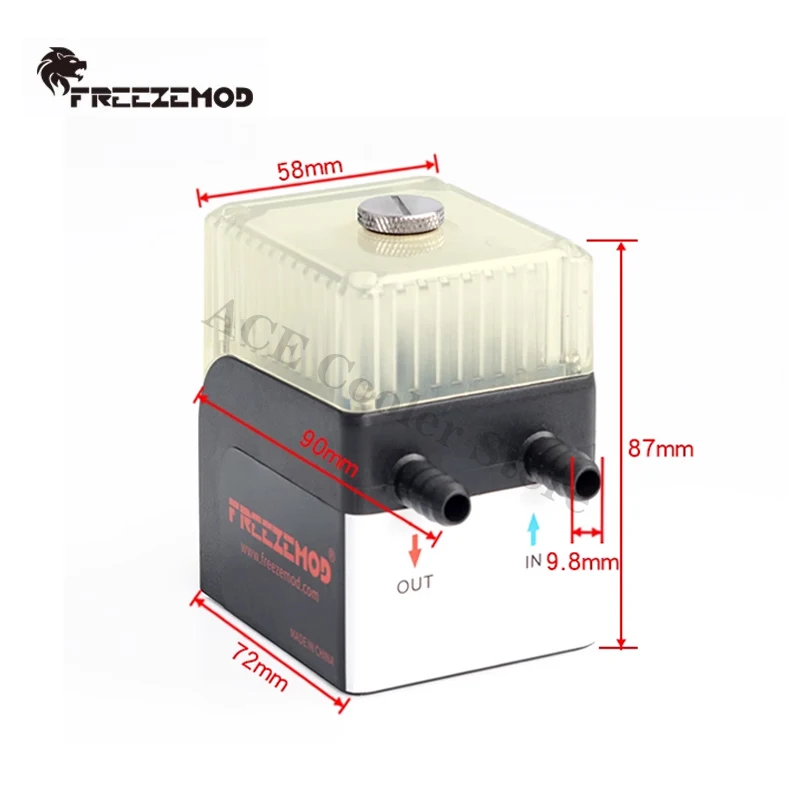 FREEZEMOD Water Cooling Pump Square Box, 12V-24V AIO Water Tank Ceramic Bearing ID7-8mm Hose Pagoda Mouth, PUB-12BT