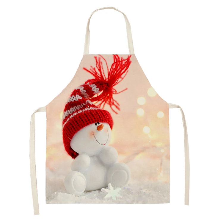 New Year Snowman Pattern Christmas Apron Home Cooking Kitchen Decoration  Adult Stain Resistant Bib  Ornament