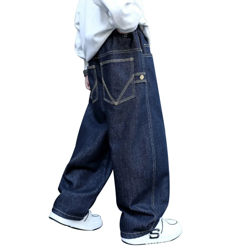 Herbst Kinder Jungen Jeans UNITIM 2026 Teenager Stilvolle Jungen Denim-Hosen Ins Lose Elastische Taille 4-14 Jahre Kinder Jungen Weite Hosen – Detail 6