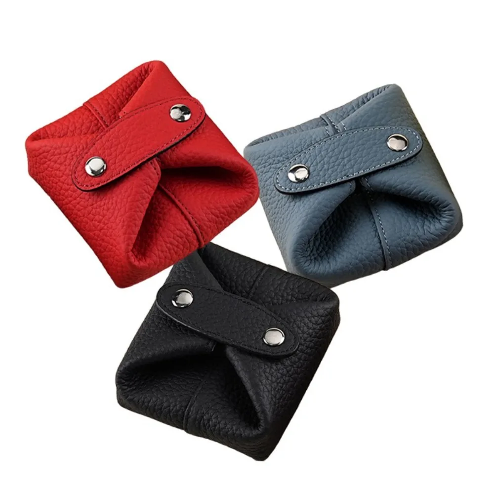 Solid Color Cowhide Coin Purse Multi-function Car Key Storage Coin Purse Mini Cosmetic Bag Korean Style Small Earphone Bag Gifts