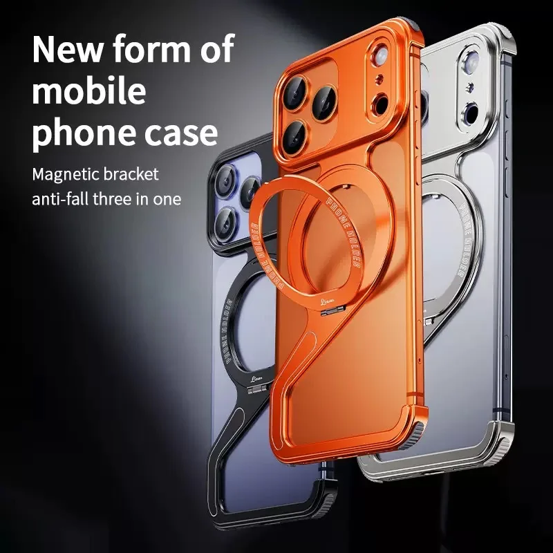 

Magnetic Stand Case for iPhone 17/17 Pro/17 Pro Max, Aluminum Alloy, Shockproof 3-in-1 Anti-Fall Bracket