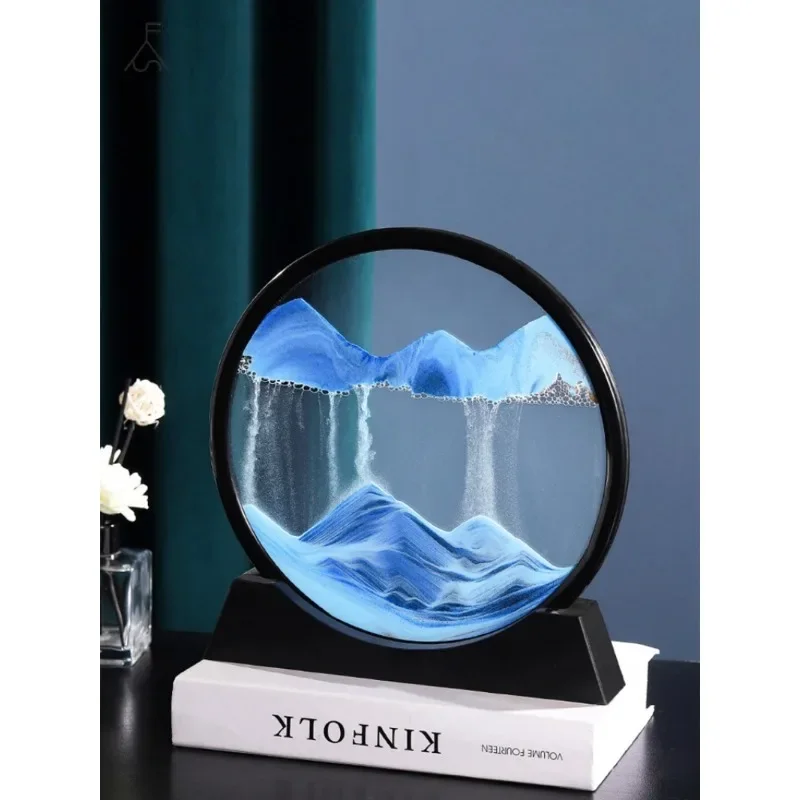 3D Moving Sand Art Picture Round Glass Deep Sea Sandscape Hourglass Quicksand Craft Flowing Sand Painting Office Home Decor Gift