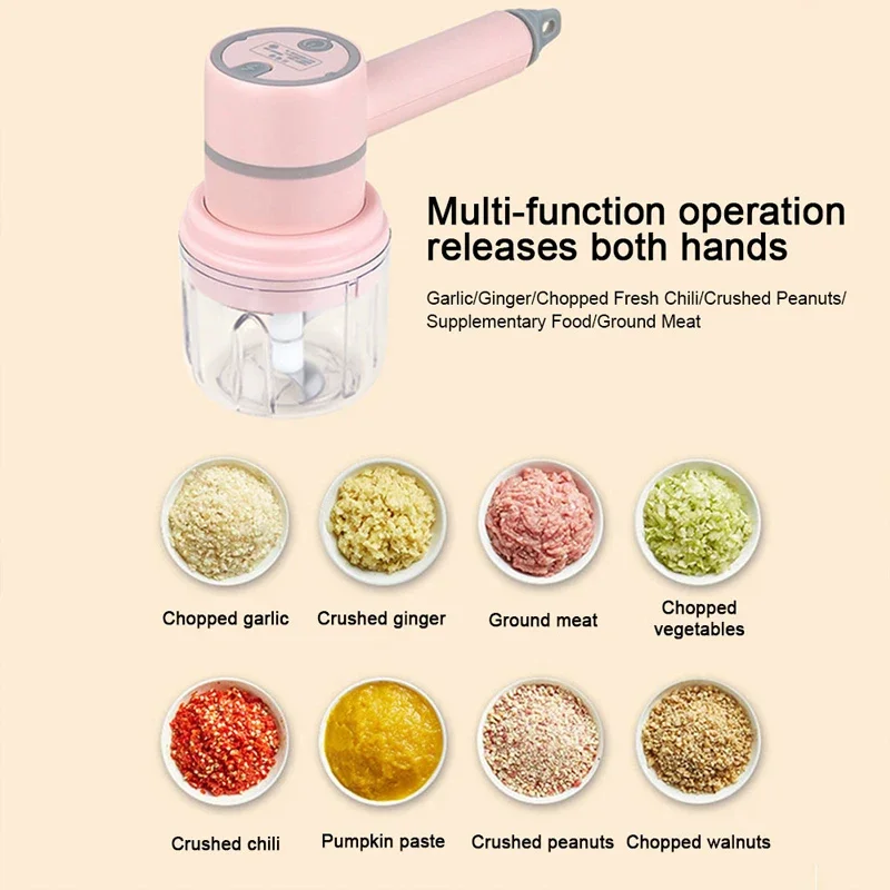 Wireless Handheld Whisk Chopper Grinder Milk Frother - USB Rechargeable Food Processor