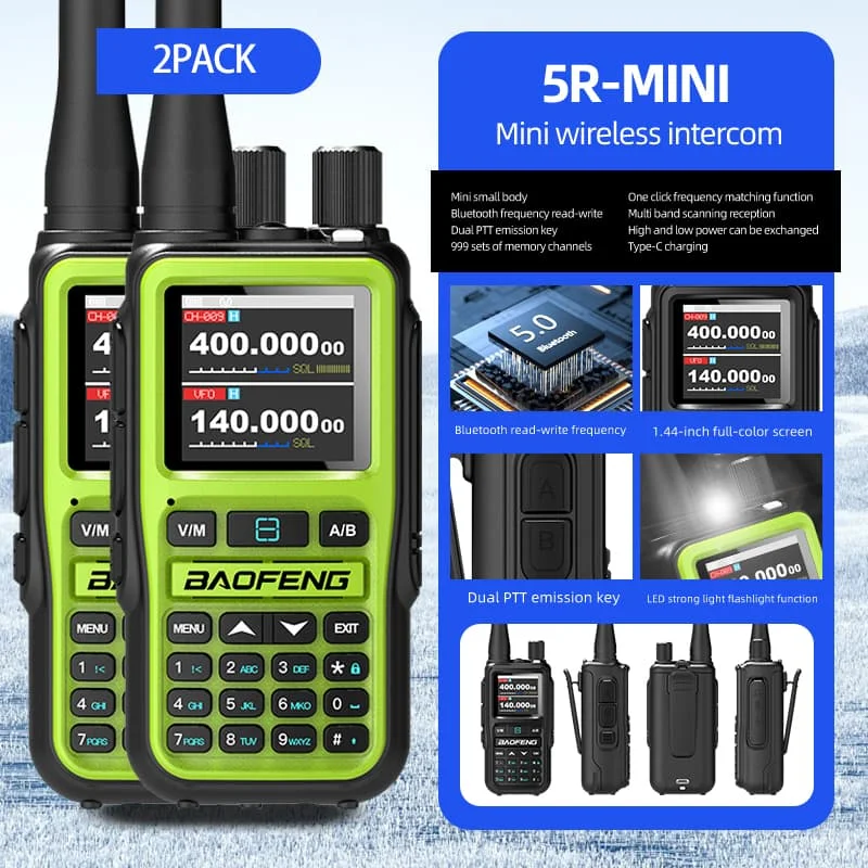 �y�Z�[�����zBaofeng UV-5R �~�j�f���A���Z�b�g�b5W �p���[ & Bluetooth �R���g���[���bNOAA �C�یx�� & USB-C �}���[�d�bIP54 �A�E�g�h�A ���W�I