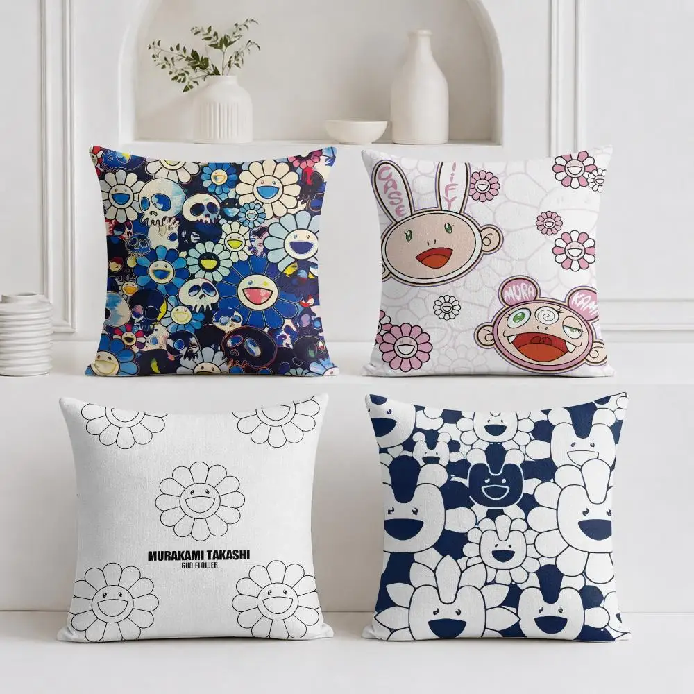 T-Takashi M-Murakami Flower Cushion Cover Plush Fabric Soft Double-Sided Printed Sofa Warm Winter Home Gift Pillow Cover