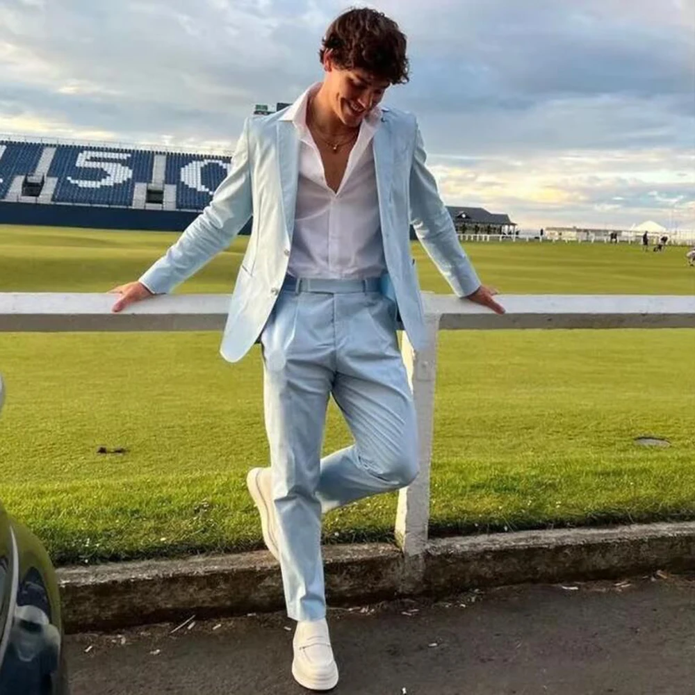 

Elegant Blue Men's Suits Single Breasted 2 Pieces Jacket Pants Blazers Sets Banquet Business Party Slim Fit Male Clothing