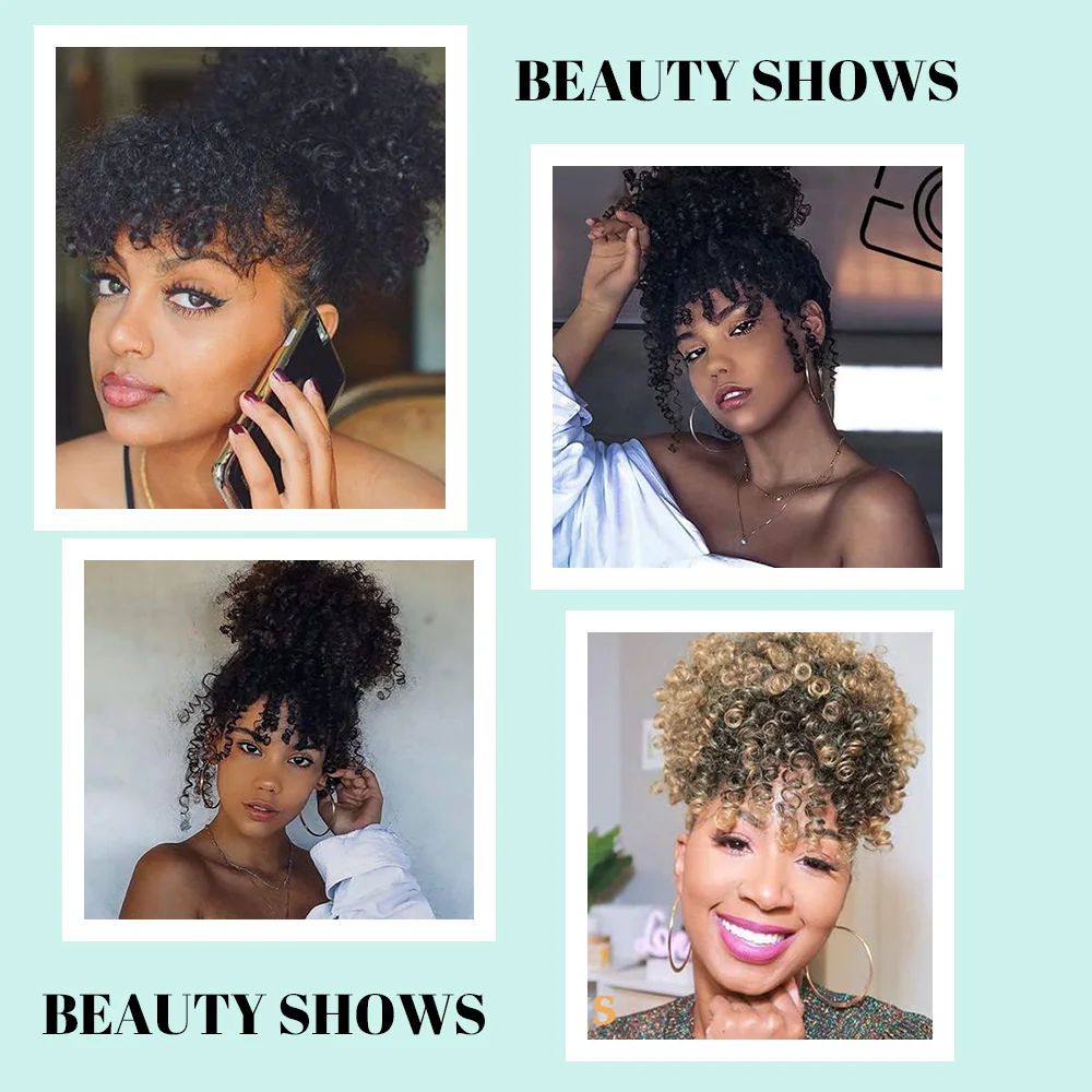 Afro Puff Kordel zug Pferdes chwanz kurze verworrene lockige Haare Brötchen mit Afro Puff Pony und Spring Curl Pony synthetische unordentliche Brötchen Clip