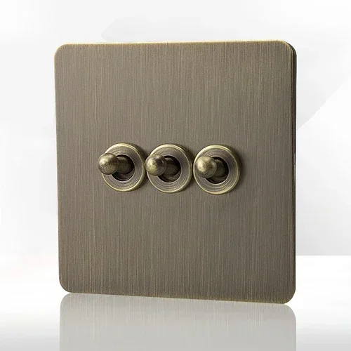 Retro Eu metalen paneel wandschakelaar lichtschakelaar stopcontact, gebronsd antiek roestvrij staal Duits 16A stopcontact met USB-telefoon opladen