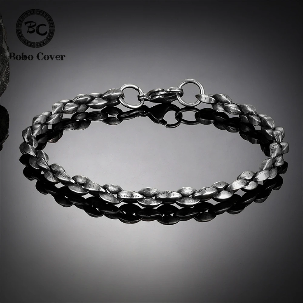 Rock Oxidized Black Stainless Steel Bracelets Men Wheat Link Chain Wristband Motorcycle Cuban Chain Male Jewelry Gifts Wholesale