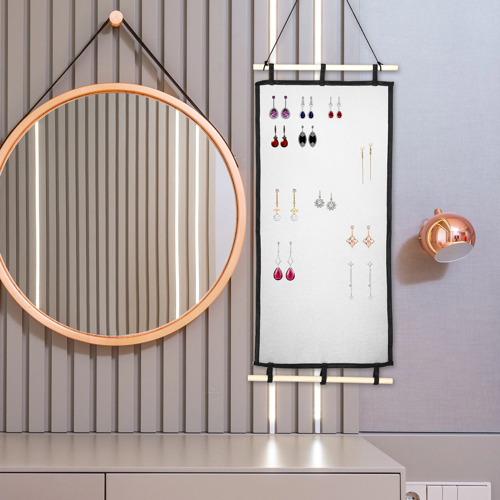 

Wall Mounted Earring Holder Jewelry ganizer Hanging Display Necklace St Grid Wooden Storage Solution Travel Friendly Christmas