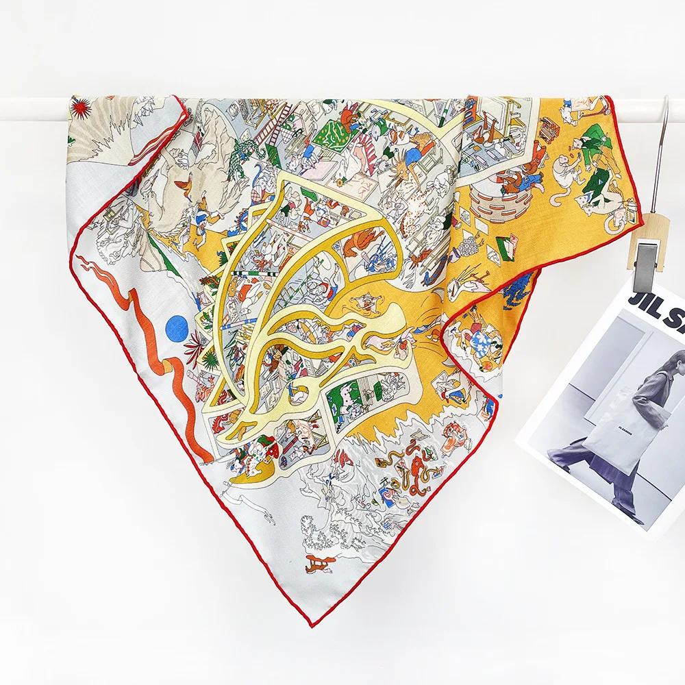 

Double Sided Silk Wool Scarf 85CM Winter Luxury Hand Rollerd Shawls Women Square Bandanas Scarves Mother Gift Horse Print