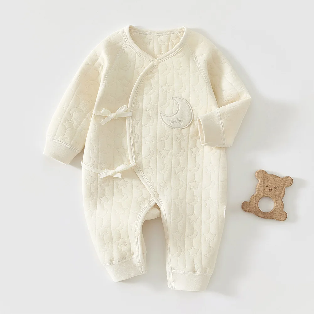 Ropa Unisex para recién nacido, pelele acolchado cálido para otoño e invierno, mono de manga larga de Color sólido para niña de Hospital de 0 a 6 meses